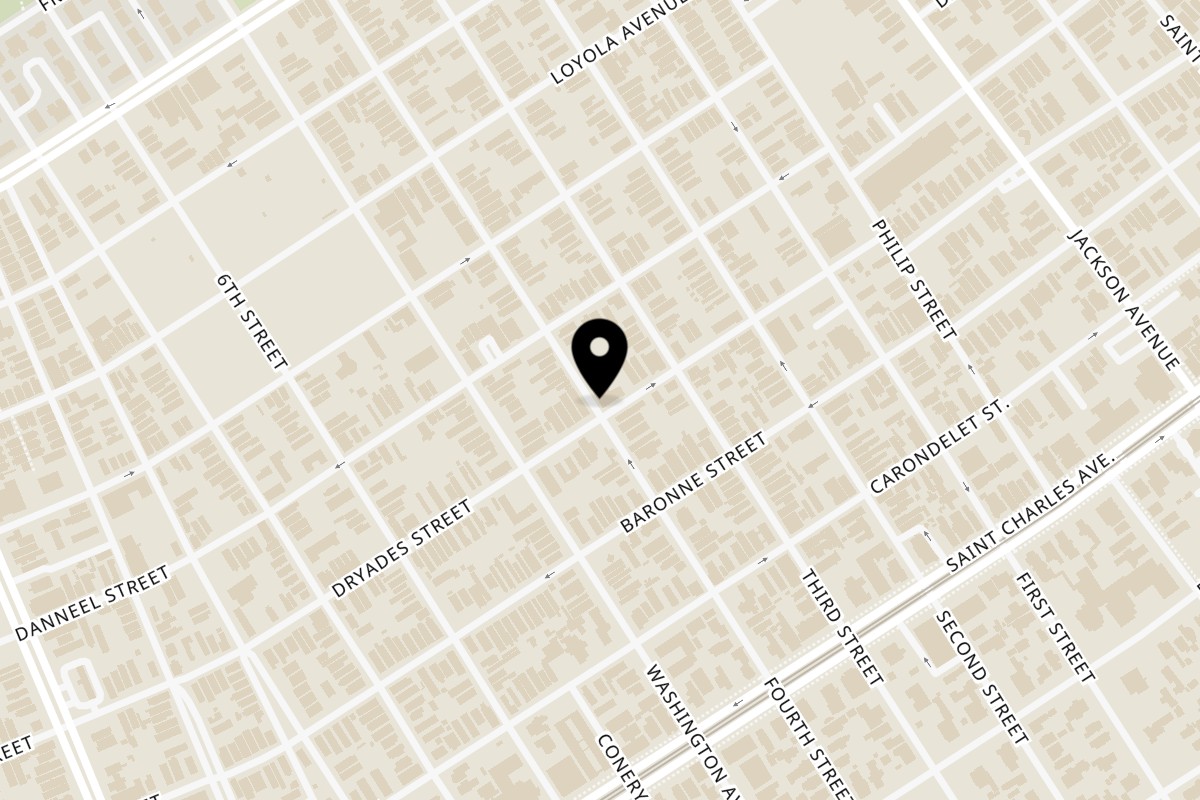 Map showing the location of Buku Drip Burgers And Wings on 1901 Fourth St in New Orleans